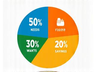 Illustration of the 50/30/20 rule applied to a Singapore context with icons for needs, wants, and savings