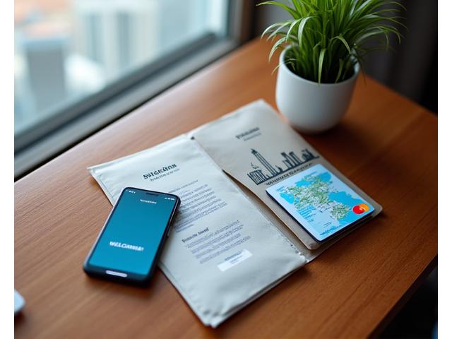 Passport and essential documents on a table, Singapore map in background